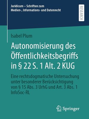 cover image of Autonomisierung des Öffentlichkeitsbegriffs in § 22 S. 1 Alt. 2 KUG
